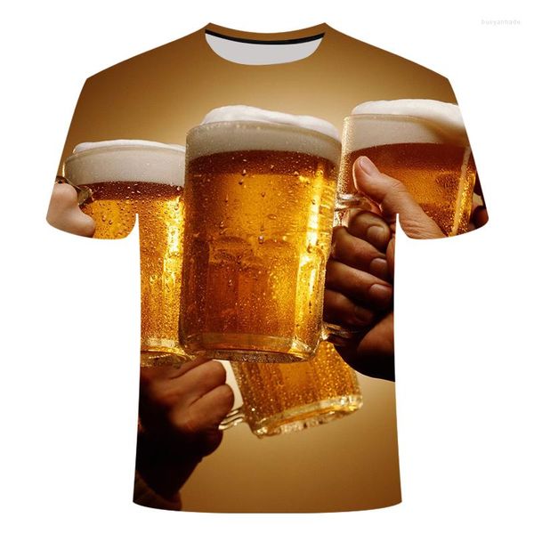 Magliette da uomo Estate Novità T-shirt 3D Boccale Birra Stampa Hip Hop Girocollo Manica corta Uomo e donna Top all'ingrosso