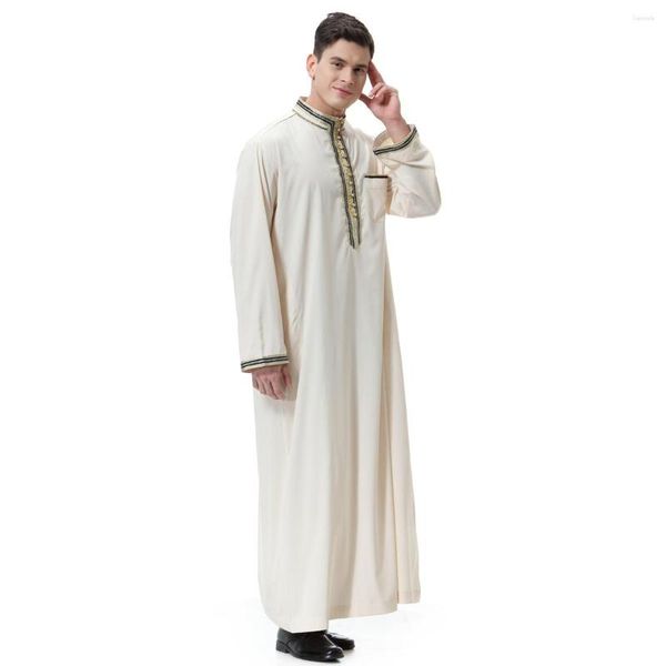 Abbigliamento etnico H Uomo arabo musulmano mediorientale di alta qualità Abaya Robe Uomo islamico Thobe per EID