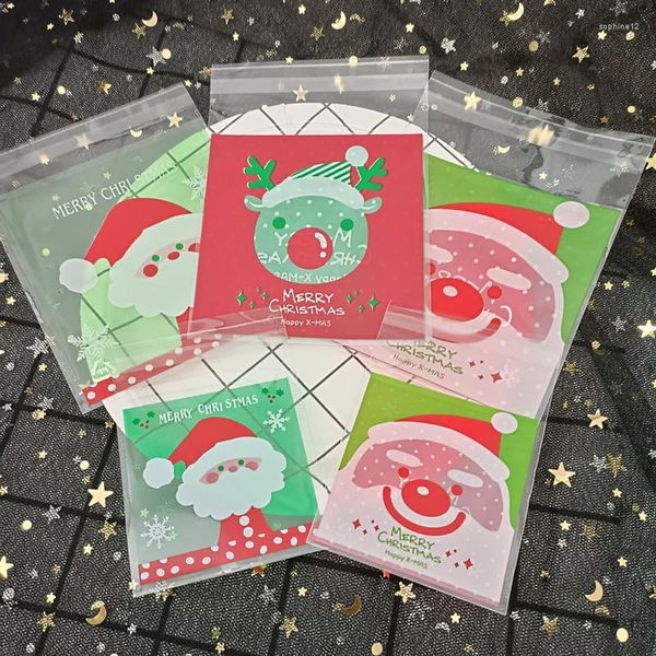 Enrole de presente Christmas Candy Cookie Bags de biscoitos auto-adesivos de plástico para lanches de embalagem ano de natal elk favores