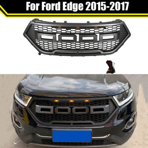 Grill de corrida modificada com luz LED para Ford Edge 2015 2016 2017 Front Bumper Grid Mesh Cover grade de mel