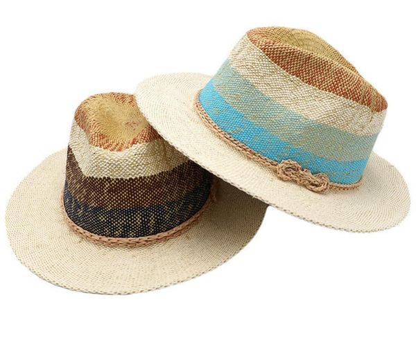 Chapéus de aba mesquinha 10pcs lindas mulheres de verão listrado panamá homens praia palha fedora chapéu senhoras papel sol tampa trilby fedoras por atacado