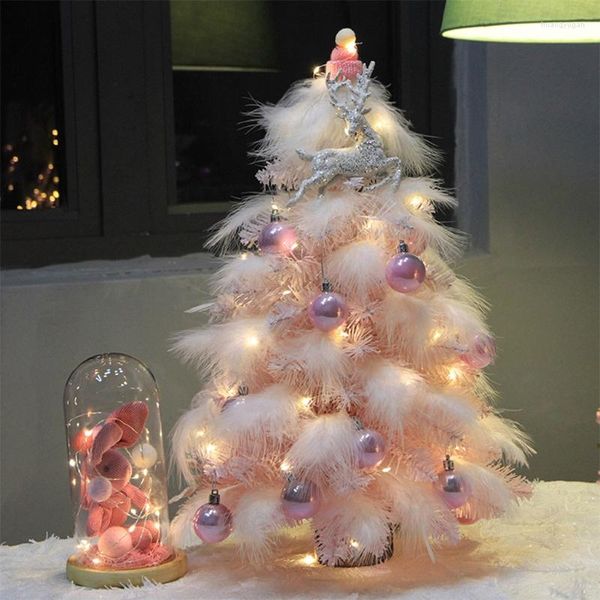 Noel dekorasyonları pembe tüy ağacı mini masa üstü yapay dekor zarif masaüstü Xmas Home B03E