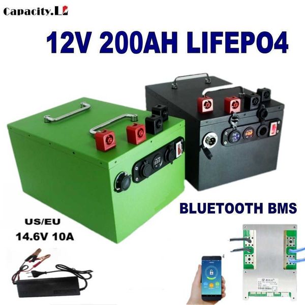 12V Lifepo4 Pil Paketi 200AH BMS RV Açık Hava Şarj Edilebilir Pil Deniz Su geçirmez İnvertör Yedeklemesi Güneş Lityum Pil