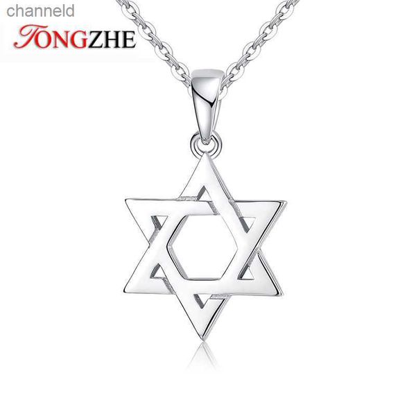 Tongzhe Collare Magen Star of David 925 Sterling Silver Pingente Israel Chain Colar Women Judaica Je Vintage Fine Jewelryl230519