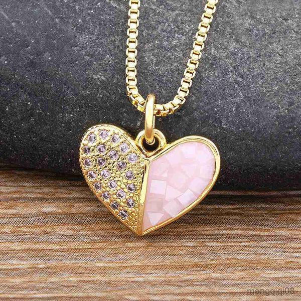 Nuovo design romantico a forma di cuore lucido rosa conchiglia cristallo zircone ciondolo collana in oro donne gioielli eleganti regali di nozze