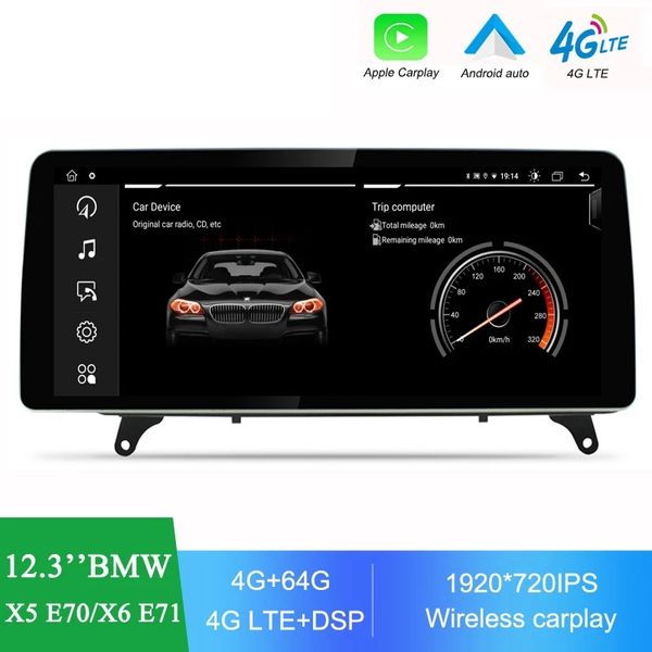 12.3 inç Android Radio1920*720pips RAM 4G ROM64G BMW X5 E70 CIC/X6 E71 2008-2013 BT Wi-Fi Carplay için Multimedya Oyuncu