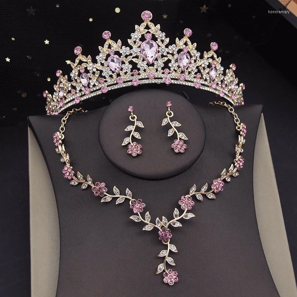 Collana Orecchini Set Corona di cristallo Nuziale per le donne Diademi di lusso Fiore Girocollo Abito da sposa Accessori per gioielli da sposa