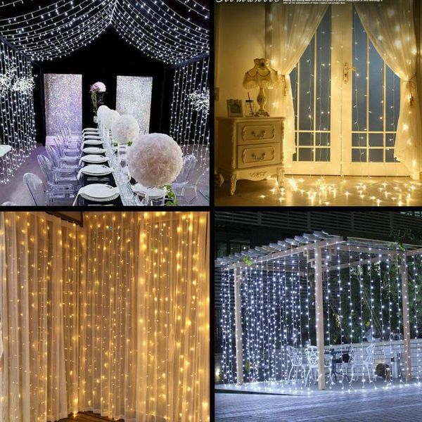 Strings 3x3m/3mx2m/3x1m LED String Janela leve Cortina Fairy Lights Party Wedding Decoration Lâmpadas solares/usb bateria ligada a bateria iluminada