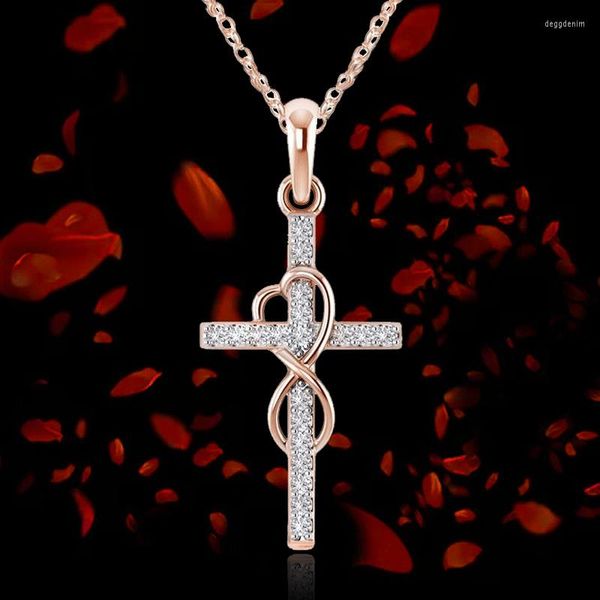 Colares pendentes Faith Cross Colar Colar Vintage Infinito Símbolo Cristal de enrolamento para mulheres Jóias religiosas clássicas