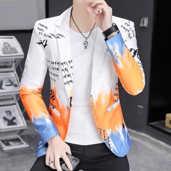 Ternos masculinos Blazers gradiente colorido blazer primavera moda alfabeta maiô jaqueta de terno masculino negócio slim fit