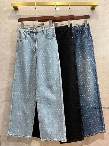 Jeans da donna lavati tricolore Sky Star Dot Jeans stampati Jeans da donna a gamba dritta Pantaloni a gamba larga 230519