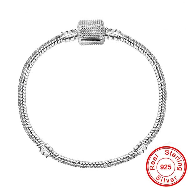 Feito à mão 925 prata esterlina básico cobra corrente ajuste pulseira diy encantos contas pulseiras pulseiras para mulheres masculino jóias originais