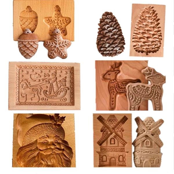 Backformen Ostern Weihnachten 3D Holz Keksform Lebkuchenform Geschnitzte Dekoration Stempel Prägung Handwerk Dekorieren Werkzeuge M531 230518