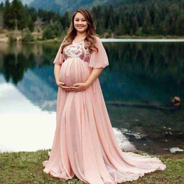 Long Maternity Photography Props Gratpany Dress para fotografar vestidos grávidas de ombro para mulheres vestido de maternidade R230519