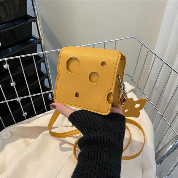 Bolsas de noite Triângulo feminino e queijo quadrado Mini PU PU couro fofo fone de ouvido Bolsas de bolsas