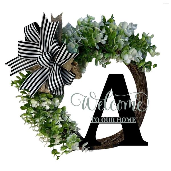 Flores decorativas Sobrenome exclusivo durante todo o ano Round Front Door Whret With Bow Welcome Plat Garland Creative 26 Cartas Desech Fall Decorações