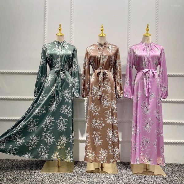 Roupas étnicas vestidos longos muçulmanos caftan ramadan eid mubarak vestidos para mulheres kaftan satin abaya dubai na Arábia Saudita Turquia Islã Paquistão