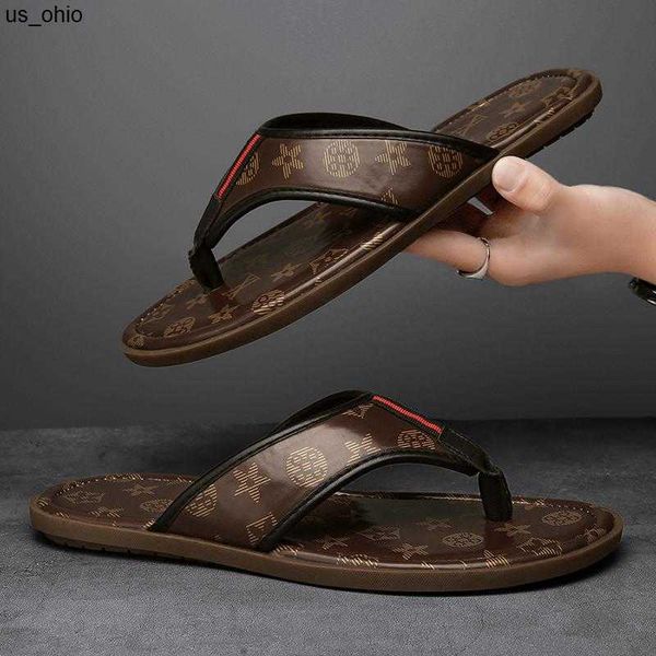 Slippers Luxury Leather Pattern Pattern Sandals Slippers Slippers Summer Trend Fashion Flip Flip Flip Wear Sapatos de praia Home Banheiro NONSLIP FO J230520