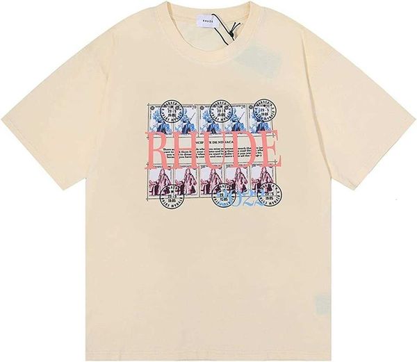 Camisa de camisa de verão algodão rhude mens t masculino coco árvore impressão de hip-pop rh mortel da moda retro slaga curta tampas roupas mulheres mulheres