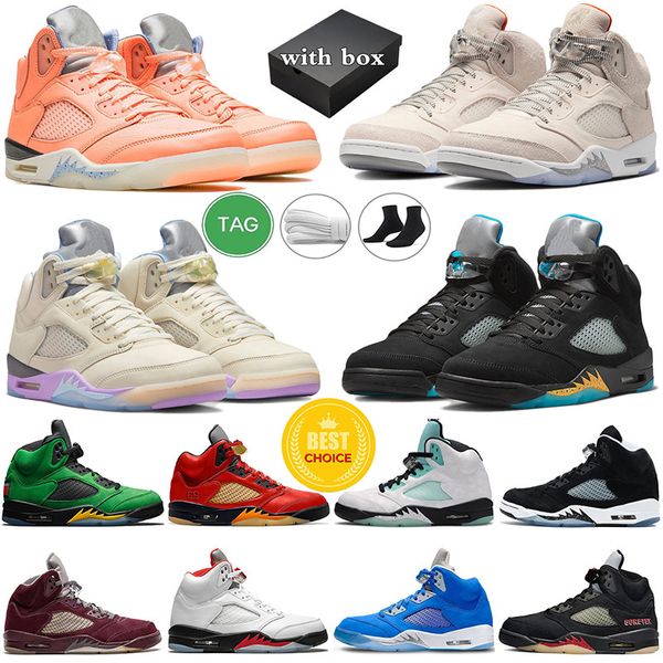 Con Box jumpman 5 scarpe da basket da uomo 5s Orewood Brown UNC Racer University Blue Aqua Crimson Bliss Sail Oreo Orange Peel Fire Red scarpe da ginnastica sportive da uomo