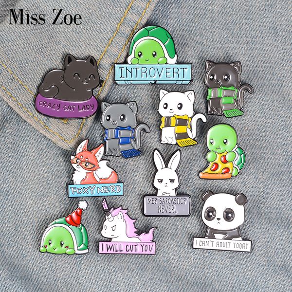 Cartoon Animal Smalto Pin Personalizzato Panda Gatto Tartaruga Volpe Coniglio Spille Borsa Vestiti Spilla Distintivi Divertenti Zoo Gioielli