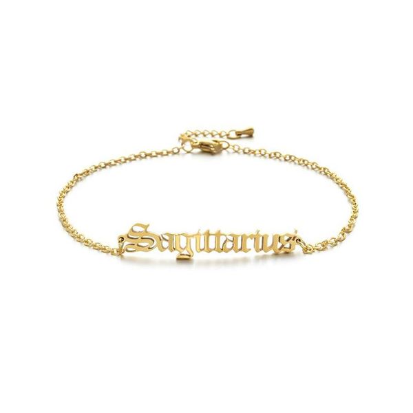 Catena Old English 12 Zodiac Bracciale Link per donna Placcatura in oro Acciaio inossidabile Leone Capricorno Sagittario Vergine Acquario Le Dhgarden Dhixy