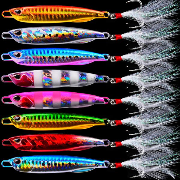 Ami da pesca 8 Pcslot Jigging Lure Set Esche Metal Spinner Spoon Fish Bait Jigs Japan Tackle Pesca Bass Tonno Trota 230518