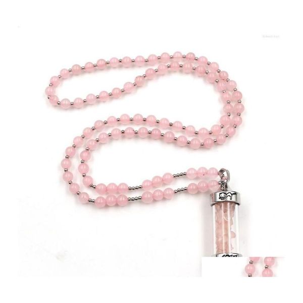 Colares pendentes fyjs exclusivo sier banhado garrafa rosa rosa quartzo redonda contas de cadeia colar aquamarines jóias de jóias dhgkf