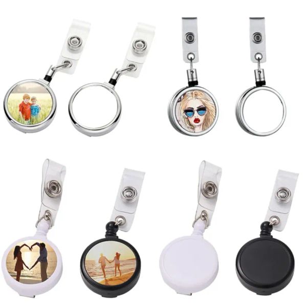 Nome de cordão retrátil da sublimação Tag Party Card Badge Reel Titular com folhas de alumínio em branco para nomes de empresas personalizadas DIY 40mm Large Wholesale GG