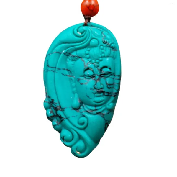 Collane con ciondolo Pietre preziose blu Quan Yin Feng Shui cinese Amuleto per salute Ricchezza Collana Guan Turchese stabilizzato Avalokitesvara