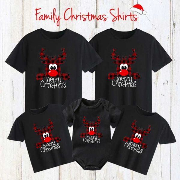 Abiti coordinati per la famiglia Buon Natale plaid cervo stampa vestiti coordinati per la famiglia divertimento padre madre bambino T-shirt tuta bambino cotone abbigliamento capodanno G220519