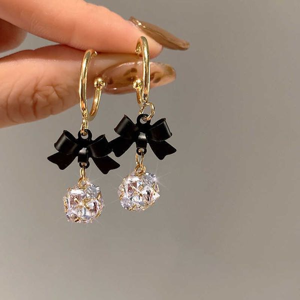 Jóias de luxo de charme jwer para mulheres coreanas Black Bow Zircon Ball Brincos para mulheres Acessórias de jóias de festas de casamento de meninas AA230518