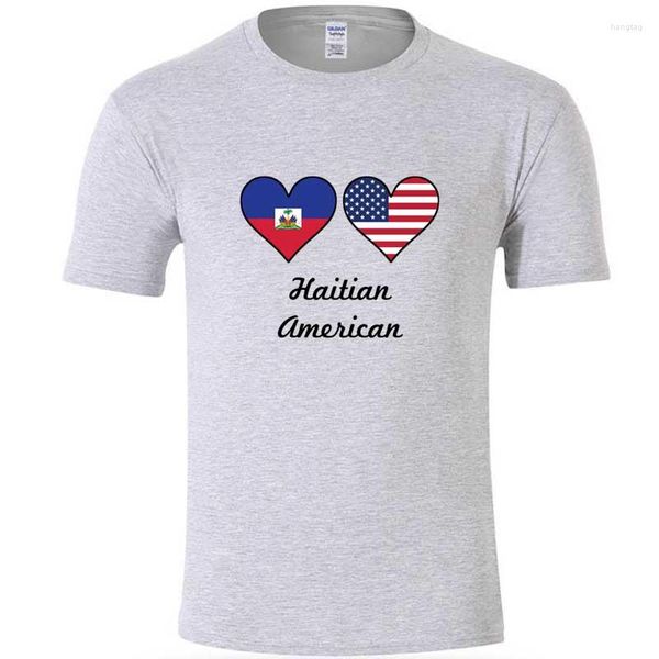 Camisetas de camisetas masculinas impressão Haitian American Flag Hearts Camiseta Plus Size S-3xl Gents Humor Men Camisa de manga curta Hip Hop cômico