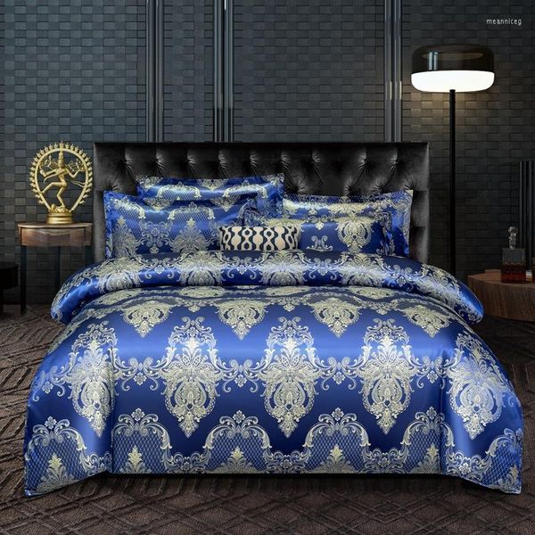 Bettwäsche-Sets 4 teile/satz Jacquard Bettbezug Europäischen Stil Set Home Textile Komfort Kissenbezüge Schlafzimmer Bettwäsche Luxus Blau