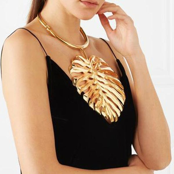 Halsketten Neue Design-Statement-Kragen-Halskette für Frau Vintage Maxi Big Leaf Anhänger Schmuck Schlüsselbein Collier Collares Mujer Zubehör