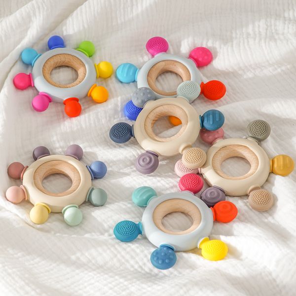 Massaggiagengive per bambini Giocattoli Design Dentizione in silicone Accessori per neonati da masticare a forma di timone per alimenti Forma di anello in legno per uso alimentare 230518