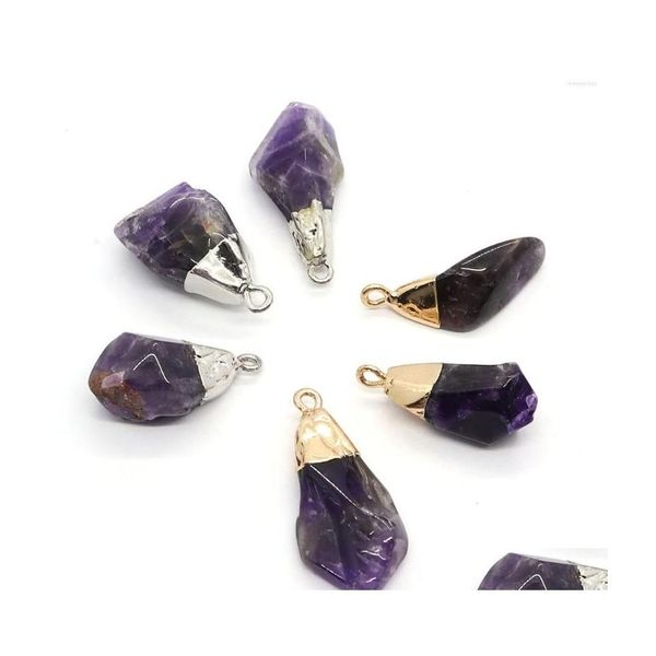 Kolye Kolyeleri 2 PCS/PAKET IRREGAR AMETHYST KRİSTAL Kristal Doğal Yarı Taş Kolye Diy Yapımı Kolye Küpe Deliği Dh2nl