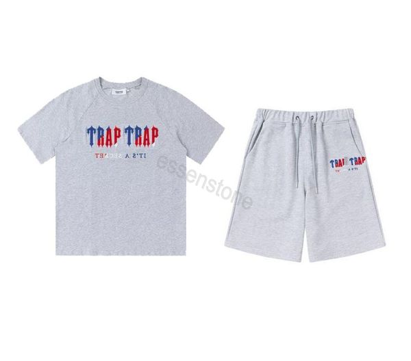 Trap Star-Trainingsanzug Herren-T-Shirt Designer-Hemden Drucken Brief Luxus Schwarz und Weiß Grau Regenbogenfarbe Sommer Sport Mode Baumwolle Mann Trap Star Short US S-2XL