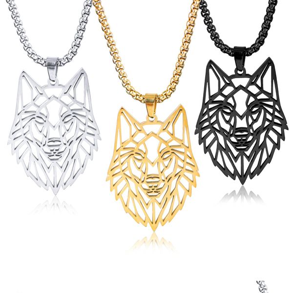 Colares pendentes Colar de cabeça de lobo oco para homens Personalidade estilo punk jóias de aço inoxidável entrega pingentes de pingentes dhgarden dhung