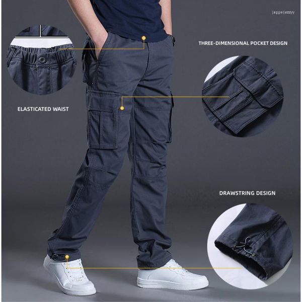 Calças masculinas 2023 Primavera Multi-bolso do verão Homens soltos largo de tamanho esportivo ao ar livre Casual Casual Casual