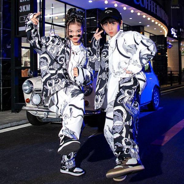 Bühnenkleidung Kinder Teen Kpop Outfits Hip Hop Kleidung Lose Graffiti Hemd Mantel Straßenhosen Für Mädchen Jungen Jazz Dance Kostüm Kleidung