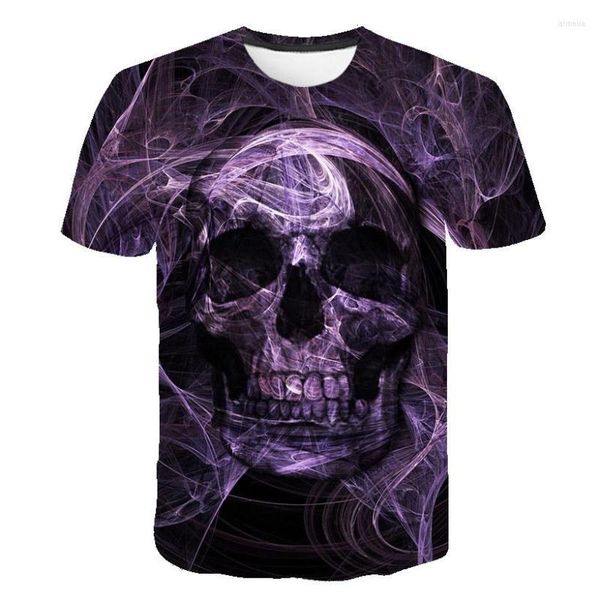 T-shirt da uomo Camicia con stampa 3D Uomo manica corta Modello teschio viola Uomo / Donna Abbigliamento da strada Hop O Collo Tshirt Top