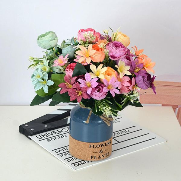 Flores decorativas Flor simulada Flower 5 Fork Orquídea Plum Plum Peony Small Vaso Dining Table Artificial European Hand Fake