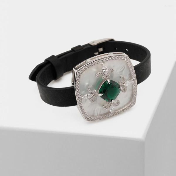 Bracelets de charme Amoraita Boutique AB Shell com Emerald Stone Leather