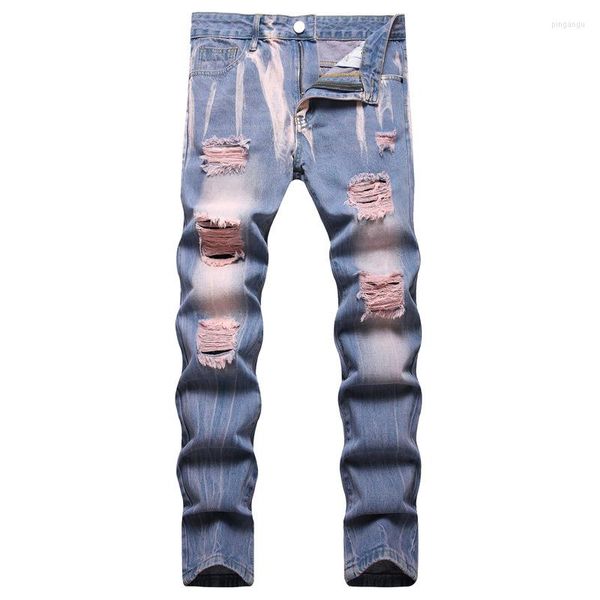 Jeans da uomo dritti pantaloni strappati casual da uomo nostalgici primaverili Pantalones Para Hombre Vaqueros