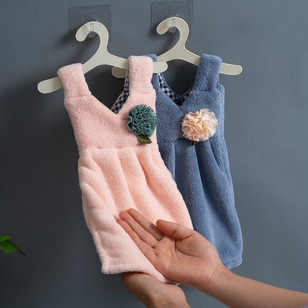 Cute Dress Shape Hand Towel for Kids Thickened Coral Velvet Soft Touch Home Kitchen Supplies Cleaning Dishcloth Bathroom Towels