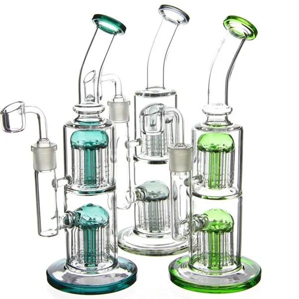 9 polegadas de vidro verde água cachimbo de água fêmea de 14 mm de espessura com braço duplo de árvore Perc