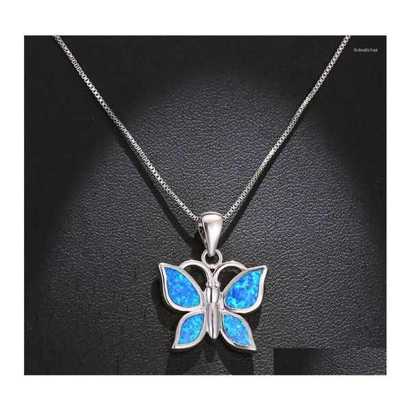 Collane con ciondolo Carino collana femminile grande farfalla Matrimonio animale vintage per le donne Boho Blue Fire Opal Drop Delivery Jewelry Penda Dhk6V