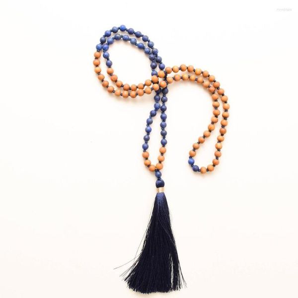 Colar de pendente 108 colar de mala LAZULI LAZULI com contas de madeira boho com a mão notada