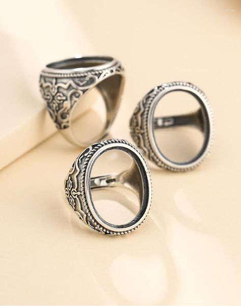 Ringos de cluster 17 22mm 925 Sterling Silver Men Bases semi -montagem Basks Base Blank Pad Ring Set Conjunto DIY A5356